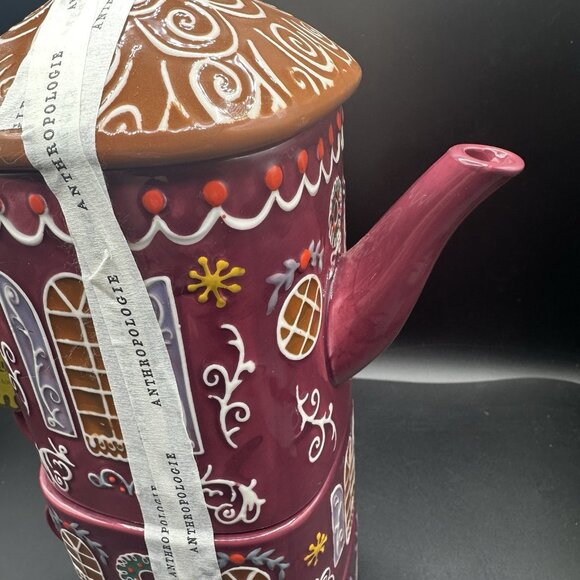 Anthropologie Ginger Ceramic Stoneware Tea For 2 Teapot Mug Set Stackable NEW - Picture 3 of 13